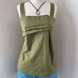 Vintage Y2K Olive Green Ruched Cotton Blend Tank
